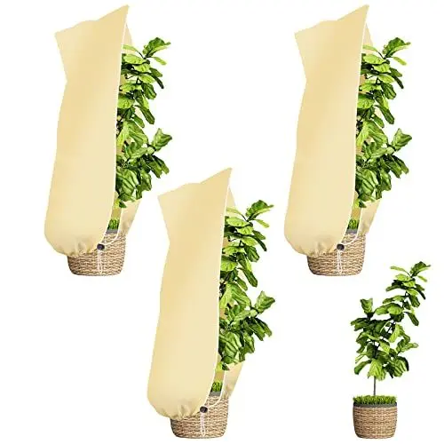Produktbild: Sosayet Winterschutz für Pflanzen 100x80cm 70g/m², 3 Stück Winterschutz für Kübelpflanzen mit Reißverschluss Zugband, Reißfest Wiederverwendbar Frostschutz Pflanzenschutz Winter für Olivenbaum Palmen
