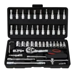 Produktbild: SOSINYA 46-teiliges Cr-V Maulschlüssel-Set mit Ratsche und Steckschlüssel, Ratsche, 1/4 Zoll, 72 Zähne, Maulschlüssel mit Werkzeugkoffer. Mechanisches Werkzeug für Auto, verchromt und