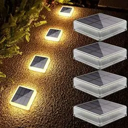 Produktbild: Soslina Solar Bodenleuchten Aussen, Solarleuchten für Außen, Solarlampen Wasserdicht Stufenleuchte, Solar Gartenleuchten, LED Wegeleuchten Auto ON/OFF, Warmweiß 4 Stück