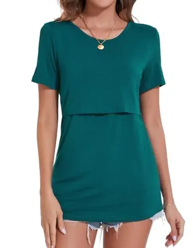 Produktbild: Sosolism Stillshirts Damen Weiches Stilltop Sommer Stilloberteile Kurzarm,Grün,Größe,M