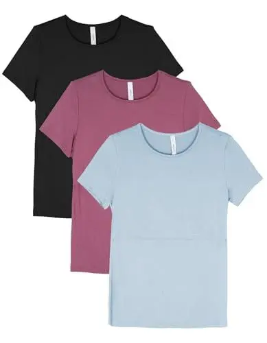 Produktbild: Sosolism 3er-Pack Stillshirt für Damen Stillen Tops Sommer Stilloberteile Mode,Schwarz/Staubrosa/Babyblau,Größe XL