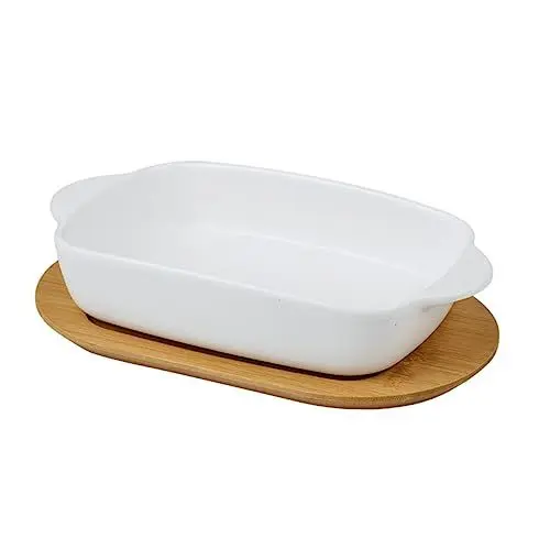Produktbild: Sosoport 1Satz Doppelgriff Backblech aus Hochtemperaturbeständig Design für Mikrowelle und Ofen mit Holzdeckel für Vielseitige Verwendung