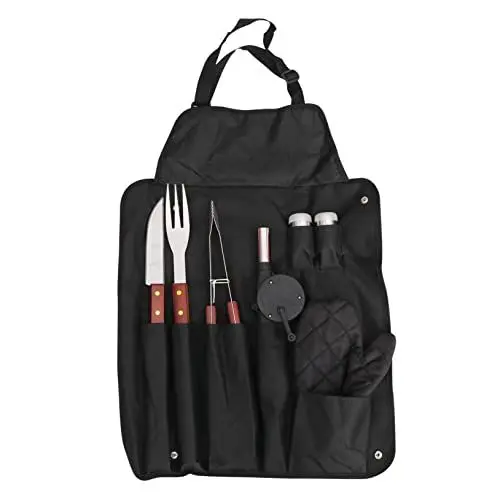 Produktbild: Sosoport Grillzubehör-Set 8-teilig Grillwerkzeuge Aus Edelstahl Schürze Handschuh für Kochen Im Freien und Camping