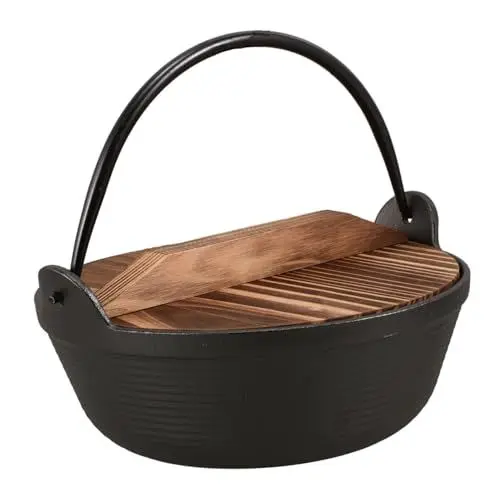Produktbild: Sosoport 1 Satz Outdoor-Topf Bratpfanne Lagerfeuertopf Japanischer Nabe-Topf bratentopf gusseisen Topf schnellkochtopf Camping-Kochgeschirr aus Gusseisen Outdoor-Kochgeschirr hölzern Black