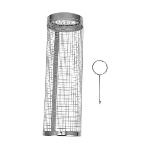 Produktbild: Sosoport 1 Satz Tragbares Grillnetz Grillrost Für Außengrill Grillzubehör Rollender Grillkorb Grillwerkzeuge Für Den Außengrill Mesh-rohr Käfig Runder Grill Grillkörbe Edelstahldraht Silver