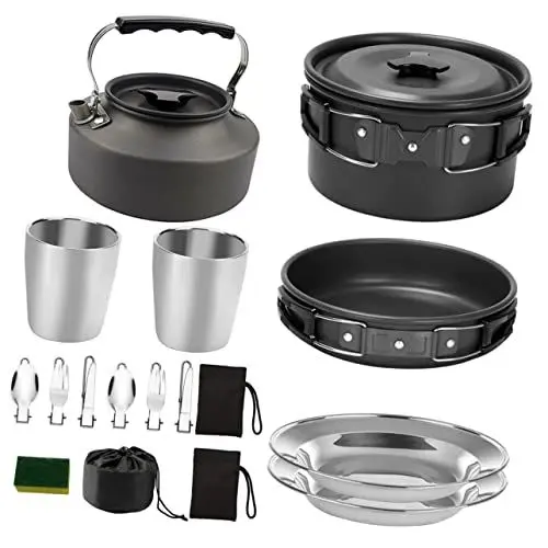 Produktbild: Sosoport Camping-kochutensilien-Set Für 2–3 Personen Tragbares Picknickgeschirr Für Den Außenbereich Kochgeschirr Aus Aluminiumlegierung Bratpfanne Suppentopf Isolierte Griffe Schwarz