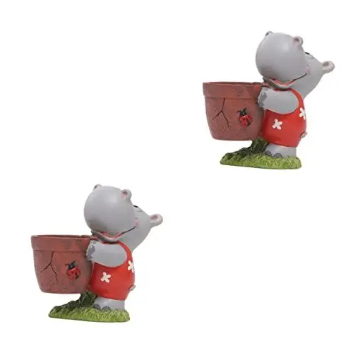Produktbild: Sosoport 2stücke Cartoon Blumentopf Harz Kreativer Sukkulenten Pflanzer Für Zuhause Und Büro Niedliches Bonsai-gefäß Mit Abflussloch Miss Hippo