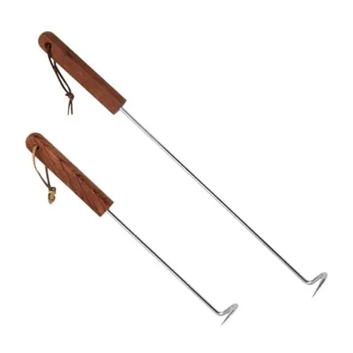 Produktbild: Sosoport 2st Fleischhakenwender Grillfleischflipper Hebehakengriff Fleischhakenflipper Lebensmittel-Flipper-wendehaken Raucherhaken Hebehaken Für Kanaldeckel Metzgerhaken Brown Hölzern