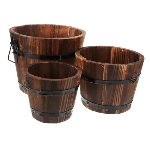 Produktbild: Sosoport 3St Holzfass Blumentopf Wohnkultur Garten Zimmerpflanzentöpfe Anlage praktischer Pflanzkübel aus Holz kreativer saftiger pflanzer Massivholz kleines Holzfass Container Blumenkästen