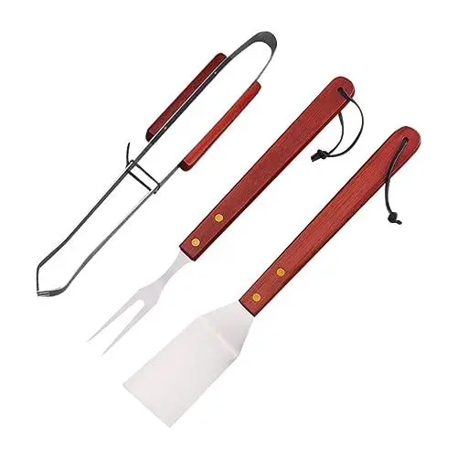 Produktbild: Sosoport 3 STK Dreiteiliges Grillset Grillbesteck Aus Edelstahl Grillspatel Outdoor-Grill-Picknick-Tool Grillen Grillutensilien Grillzubehör Outdoor-zubehör Hölzern Grillzange Holzgriff