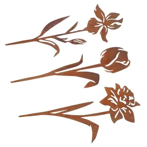 Produktbild: Sosoport Blumenstäbe Aus Eisen für Die Gartendekoration 3 Stück Außenstäbe Markante Blumendesigns Wetterfest