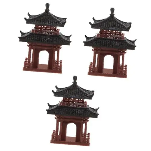 Produktbild: Sosoport 3st Pavillondekorationen Aquarium-pavillon-Statue Zen-gartenpavillon Retro-pavillonskulptur Mini-pavillon-Statue Aquarium-pavillon-Ornament Pagodengartenstatue Plastik Brown