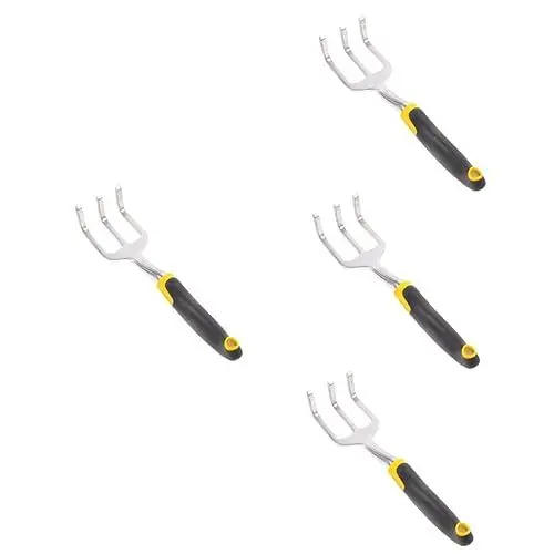 Produktbild: Sosoport 4 Stück Gartenfräse 3-Punkt-Rechen Gärtner Zinken Grubber Schaufelschaufel Werkzeug jäten Handgrubber für den Garten Rostfreier Stahl Jäter Magnesium-Aluminium-Legierung