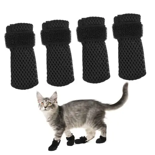Produktbild: Sosoport 4 Stück Katzenschuhe Hundefäustlinge zum Kratzen der Pfoten Fäustlinge Kinder Stiefeletten Paws pfotenschutz katzenpflege Socken für Katzen Krallenkappen für Katzen Polyester Black