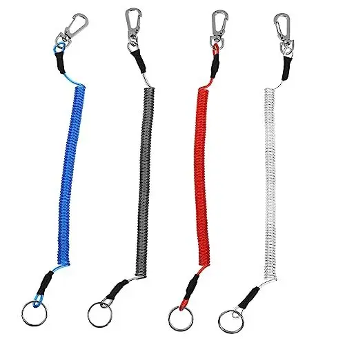 Produktbild: Sosoport 4 Stück Seil Verpassen Werkzeug Federseile Kletterkarabiner Spiralseil Spiralfeder Mit Federspule Sicherheitsangelseil Angelschnur Stahldraht Elastisches Seil TPU