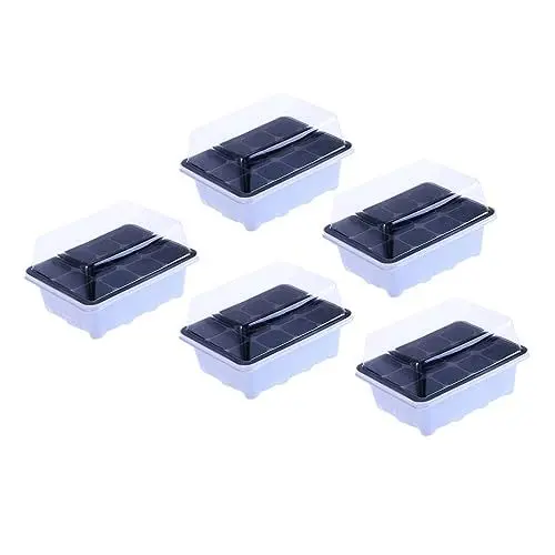 Produktbild: Sosoport 5 Sätze 12 keimsprossen Box pflanzensamen Keimbox Gartensaatgut Zimmerpflanze saftige Pflanzgefäße Garten Starttablett Tablett mit 12 Löchern Isolierung Anlage Sämlingsbox Weiß