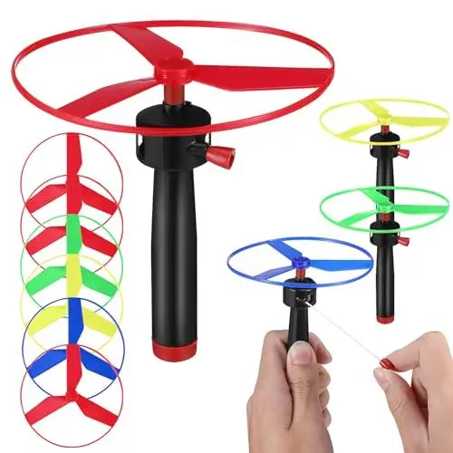Produktbild: Sosoport Das Fliegende Scheiben-Helikopter-Spielzeug Umfasst 3 Schnurwerfer Und 6 Fliegende Untertassen Fliegende Scheibenwerfer Disco-Flyer-Helikopter-Spielset Fliegendes