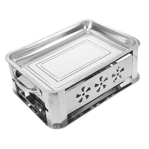 Produktbild: Sosoport Fischgrill Aus Edelstahl Rechteckiges Serviertablett Warmhaltetabletts Für Speisen Speisenhalteplatte Für Buffet Buffet-serverwärmer Snacktablett Rostfreier Stahl Holzkohle Zubehör