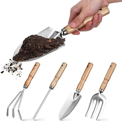 Produktbild: Sosoport Gartenwerkzeug-Set 5-Teilig Robustes Gartengerät Aus Edelstahl Mit Rutschfestem Holzgriff Handwerkzeuge Für Den Außenbereich Gartenschere Gartenwerkzeug- Für Damen Und