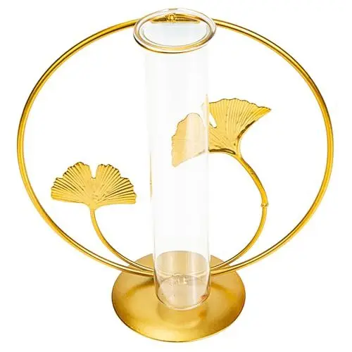 Produktbild: Sosoport Hydroponischer Test Röhrenpflanzer mit Metall Ginkgo Desktop Vase für Blumen und Pflanzen für Wohn und Arbeitsräume