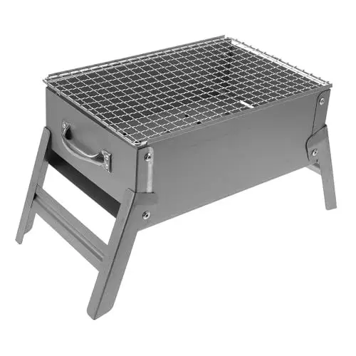 Produktbild: Sosoport Tragbarer Grill Camping Grill Feuerstelle Grill Holzkohle Grill Faltbarer Grill Campinggrills tragbarer Feuerrost Tischraucher Lagerfeuer grillen Zink-Eisen-Legierung Silver