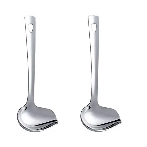 Produktbild: Soßenlöffel Edelstahl Saucenlöffel Länge 22 cm, silber Farbe Schöpflöffel Ladle Spoon 2 Stück Gießlöffel, Breite 8.4 cm Groß Suppenlöffel Servierlöffel mit Hängendes Loch