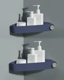 Produktbild: Sotfamily Duschablage ohne Bohren Ecke, 2 Stück Duschregal Badregal ohne Bohren mit Klebepad, Rostfreier Kunststoff Shampoo Halterung für Dusche für Badezimmer, Marineblau