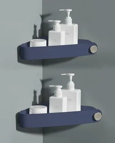 Produktbild: Sotfamily Duschablage ohne Bohren Ecke, 2 Stück Duschregal Badregal ohne Bohren mit Klebepad, Rostfreier Kunststoff Shampoo Halterung für Dusche für Badezimmer, Marineblau