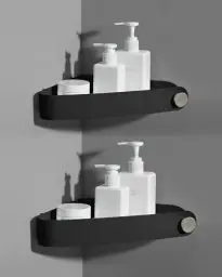 Produktbild: Sotfamily Duschablage ohne Bohren Ecke, 2 Stück Duschregal Badregal ohne Bohren mit Klebepad, Rostfreier Kunststoff Shampoo Halterung für Dusche für Badezimmer, Schwarz