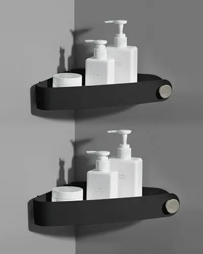 Produktbild: Sotfamily Duschablage ohne Bohren Ecke, 2 Stück Duschregal Badregal ohne Bohren mit Klebepad, Rostfreier Kunststoff Shampoo Halterung für Dusche für Badezimmer, Schwarz