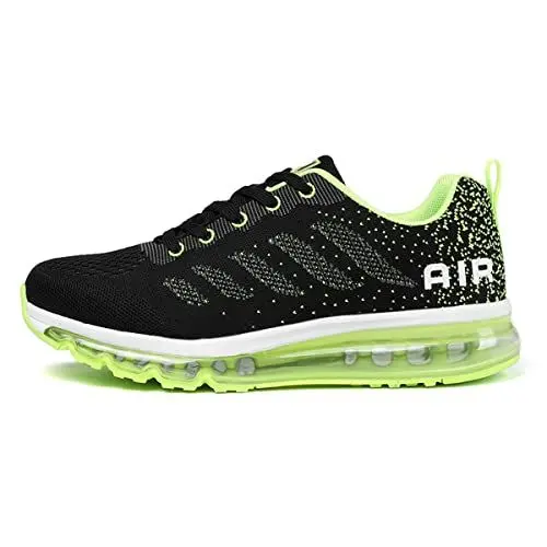 Produktbild: sotirsvs Herren Damen Sportschuhe Laufschuhe Straßenlaufschuhe Sneaker mit Luftpolster Turnschuhe Atmungsaktiv Leichte Schuhe Black Green 45 EU