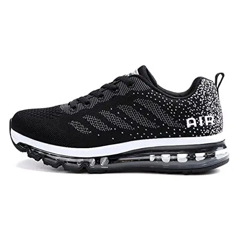 Produktbild: sotirsvs Herren Damen Sportschuhe Laufschuhe Straßenlaufschuhe Sneaker mit Luftpolster Turnschuhe Atmungsaktiv Leichte Schuhe Black White 39 EU