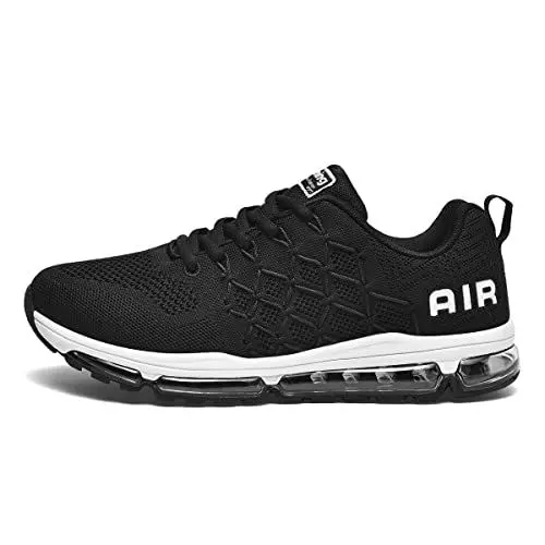 Produktbild: sotirsvs Herren Damen Sportschuhe Laufschuhe Straßenlaufschuhe Sneaker mit Luftpolster Turnschuhe Atmungsaktiv Leichte Schuhe Black White Black 38 EU