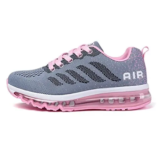 Produktbild: sotirsvs Herren Damen Sportschuhe Laufschuhe Straßenlaufschuhe Sneaker mit Luftpolster Turnschuhe Atmungsaktiv Leichte Schuhe Gray Pink 41 EU