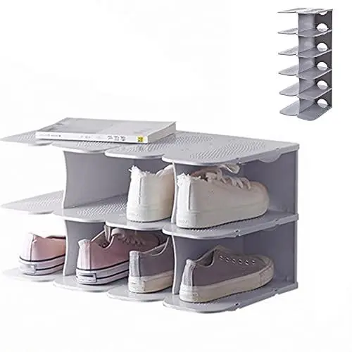 Produktbild: Souarts DIY Schuhregal Schmal/Breit, Stiefel Schuhe Hausschuhe Standregal Schuhschrank Schuhregale Organizer für Schrank Flur Schlafzimmer Eingang Schlafzimmer(Grau，24 * 26.8 * 63cm)
