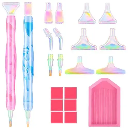 Produktbild: Souarts Diamond Painting Stift Zubehör Set, Bunt Diamant Painting Stifte Aufsätze Plastik, Erwachsene Kinder 5D Drill Pen für Mosaikherstellung Nagelkunst Diamantmalerei(21PCS Rosa Hellblau)