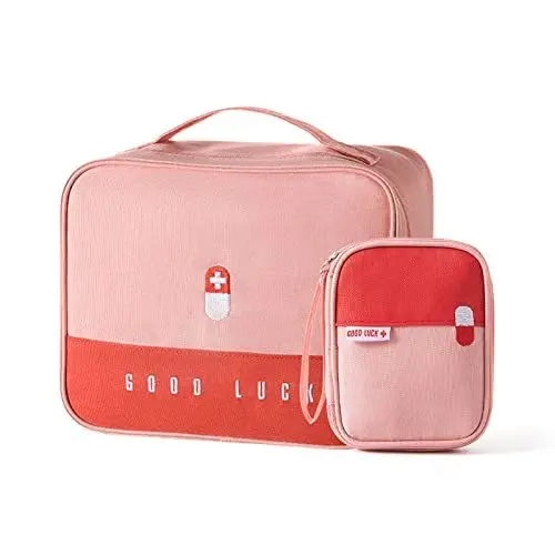 Produktbild: Souarts Reiseapotheke Medikamententasche Leer Erste Hilfe Tasche, Groß Medikamenten Tasche Medizinbox, Tragbar Medizin Aufbewahrungstasche für Zuhause Reisen Büro Unterwegs (rosa Set)