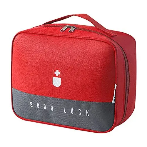 Produktbild: Souarts Medikamententasche Leer Erste Hilfe Tasche, Groß Reiseapotheke Medikamenten Tasche Medizinbox, Tragbar Medizin Aufbewahrungstasche für Zuhause Reisen Büro Unterwegs (Gross, Rot)
