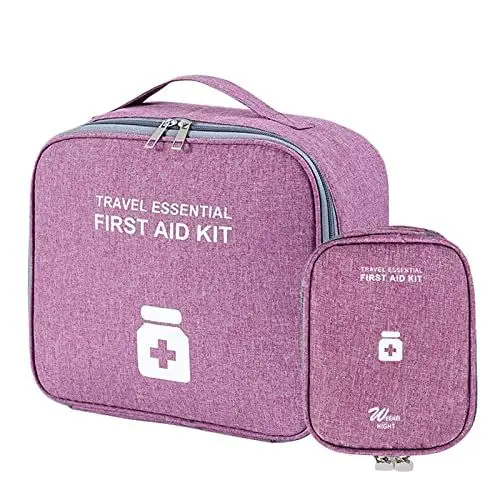 Produktbild: Souarts Reiseapotheke Tasche Leer, Erste Hilfe Aufbewahrung, Tragbare Medizin Tasche für Unterwegs, Zuhause, Reisen, Büro (Gross+Klein, Violett)
