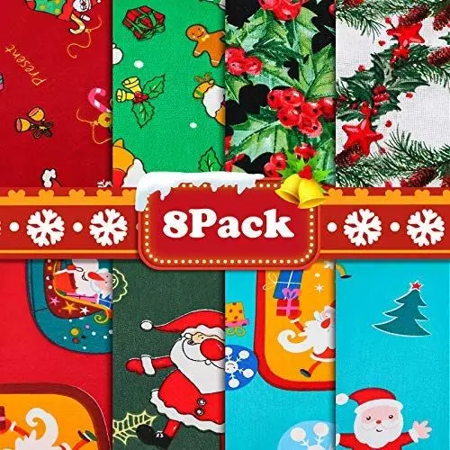 Produktbild: Souarts Weihnachtsstoffe Baumwollstoff Meterware Stoffe Mehrfarbiger Patchwork Baumwolle Weihnachten Stil Paket Stoffreste DIY 8 Stücke je 50 cm x 50 cm (8PCS Mehrfarbig，50 * 50cm)