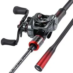 Produktbild: Sougayilang Baitcasting Angelrute und Rolle, mittelgroß, 1,8 m, niedriges Profil mit SuperPolymer-Griff (2 Stück, 2,1 m Links)