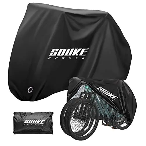 Produktbild: Souke Sports Fahrradgarage für 2 Fahrräder, Fahrradplane Fahrradabdeckung Wasserdicht 210D Oxford-Gewebe mit Schlosslöchern & Tasche Fahrrad Regenschutz 200x85x110cm