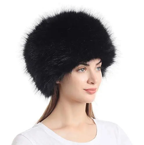 Produktbild: Soul Young Damen Fellmütze Pelzmütze Wintermütze Faux Fuchs Warm Weich Pelz mütze(Schwarz)