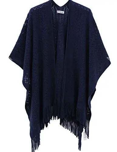 Produktbild: Soul Young Damen Stricken Stola Große Größen Warm Weich Poncho Shawl Cardigan Kimono(One Size,Marine)