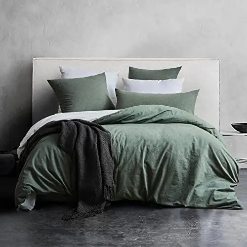 Produktbild: SOULFUL Bettwäsche 135x200 Baumwolle 4 Teilig, Bettwäsche-Sets Salbei Grün mit Reißverschluss, Ähnliche Textur wie Stone Washed Leinen, Enthält 2 Bettbezug 135x200 und 2 Kissenbezug 80x80