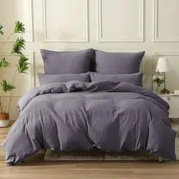 Produktbild: SOULFUL Doppelte Musselin Bettwäsche 135x200 4 Teilig Baumwolle, Bettwäsche-Sets 2er Set Bettbezug mit 2 Kissenbezüge 80x80 cm, ÖKO-TEX Bettwäsche Dunkelviolett mit Reißverschluss