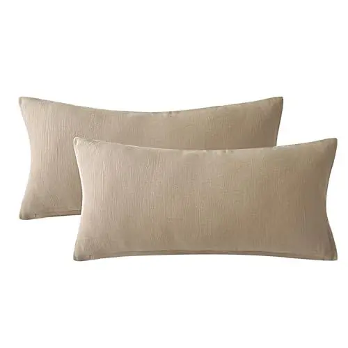 Produktbild: SOULFUL Doppelte Musselin Kissenbezug 40x80 Baumwolle, Kissenbezüge 2 Teilig mit Reißverschluss, ÖkoTex Zertifiziert, Beige