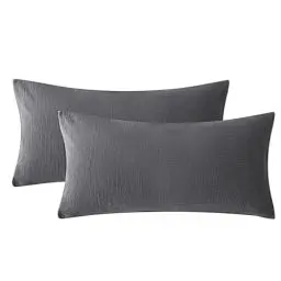 Produktbild: SOULFUL Doppelte Musselin Kissenbezug 40x80 Baumwolle, Kissenbezüge 2 Teilig mit Reißverschluss, ÖkoTex Zertifiziert, Dunkelgrau