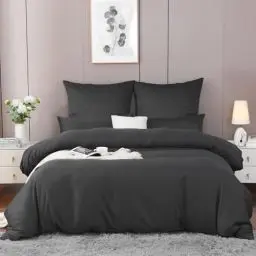 Produktbild: SOULFUL Mako Satin Bettwäsche 155x220, Tencel Baumwolle Bettwäsche-Sets mit Reißverschluss, Oeko-TEX Zertifiziert, Enthält 1 Bettbezug 155x220 und 1 Kissenbezug 80x80, Dark Gray
