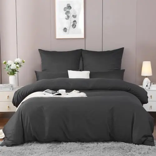 Produktbild: SOULFUL Mako Satin Bettwäsche 155x220, Tencel Baumwolle Bettwäsche-Sets mit Reißverschluss, Oeko-TEX Zertifiziert, Enthält 1 Bettbezug 155x220 und 1 Kissenbezug 80x80, Dark Gray